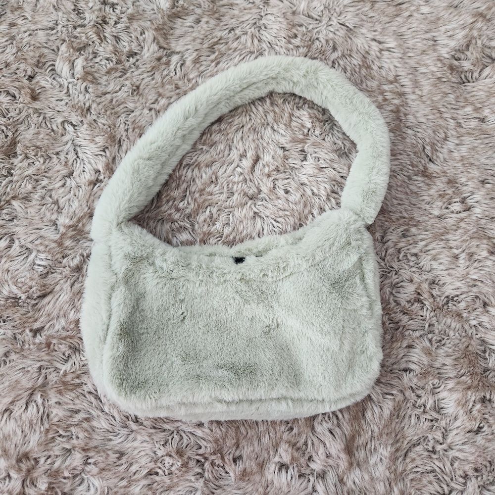 Asos Design 90s Shoulder Bag in Plush Sage Green Faux Fur‎ NWOT